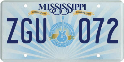 MS license plate ZGU072