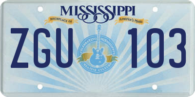 MS license plate ZGU103