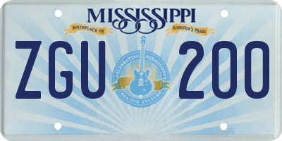 MS license plate ZGU200