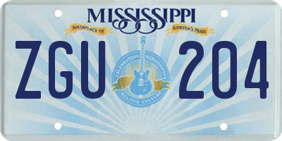 MS license plate ZGU204