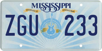MS license plate ZGU233