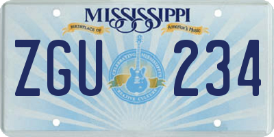 MS license plate ZGU234