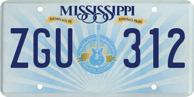MS license plate ZGU312