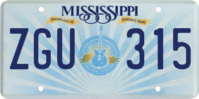 MS license plate ZGU315
