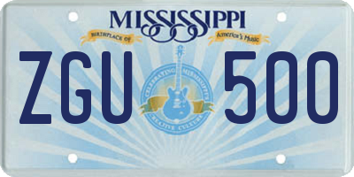 MS license plate ZGU500
