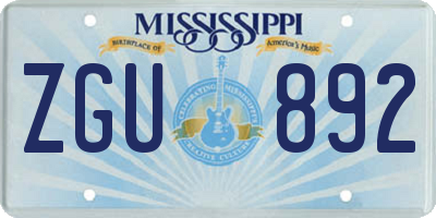 MS license plate ZGU892