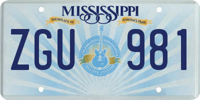 MS license plate ZGU981