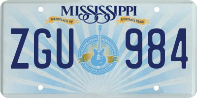 MS license plate ZGU984