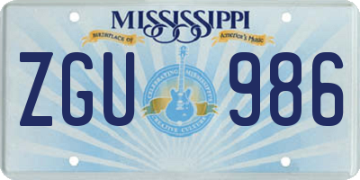 MS license plate ZGU986