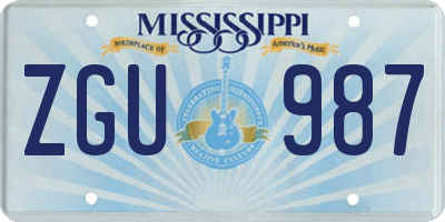 MS license plate ZGU987