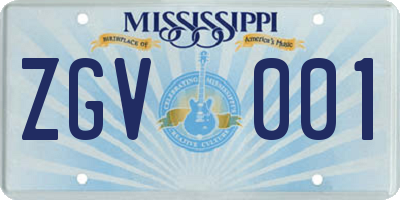 MS license plate ZGV001
