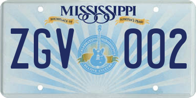 MS license plate ZGV002