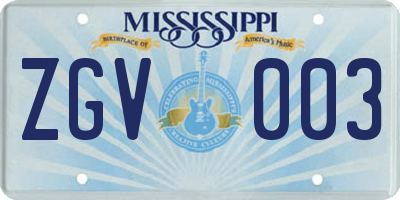 MS license plate ZGV003