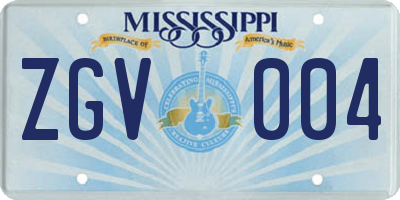 MS license plate ZGV004