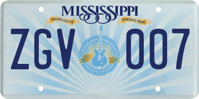 MS license plate ZGV007