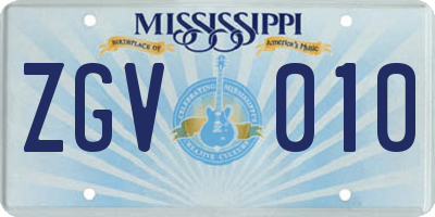 MS license plate ZGV010