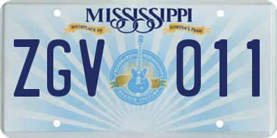 MS license plate ZGV011
