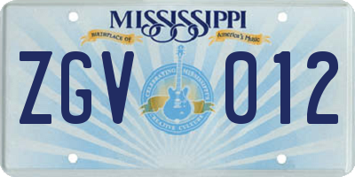 MS license plate ZGV012