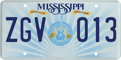 MS license plate ZGV013