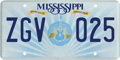 MS license plate ZGV025