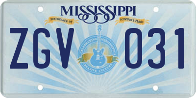 MS license plate ZGV031