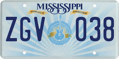 MS license plate ZGV038