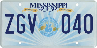 MS license plate ZGV040