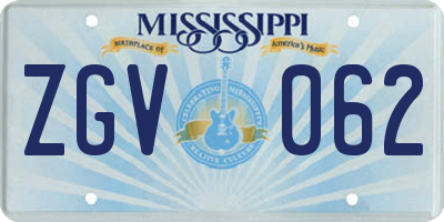 MS license plate ZGV062