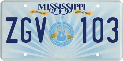 MS license plate ZGV103