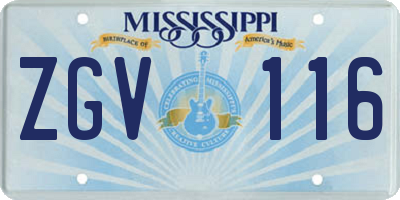 MS license plate ZGV116