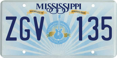 MS license plate ZGV135