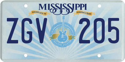 MS license plate ZGV205