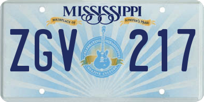 MS license plate ZGV217