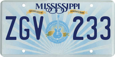MS license plate ZGV233