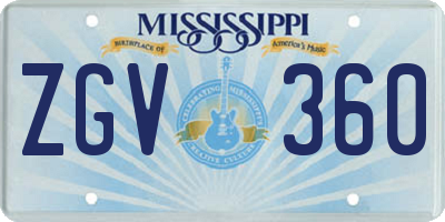 MS license plate ZGV360