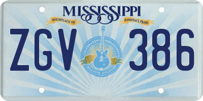 MS license plate ZGV386