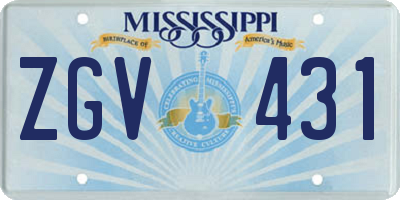 MS license plate ZGV431