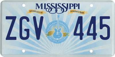 MS license plate ZGV445