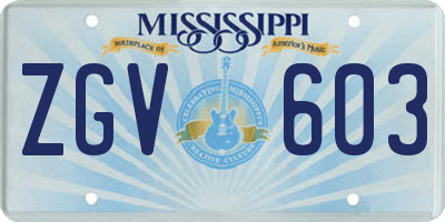MS license plate ZGV603