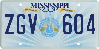 MS license plate ZGV604