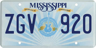 MS license plate ZGV920