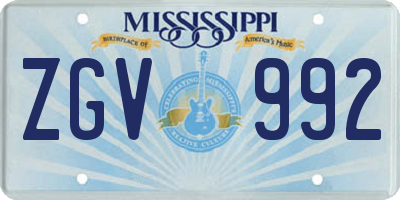 MS license plate ZGV992