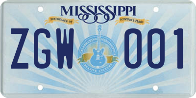 MS license plate ZGW001