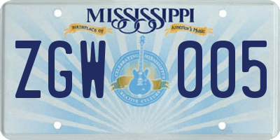 MS license plate ZGW005