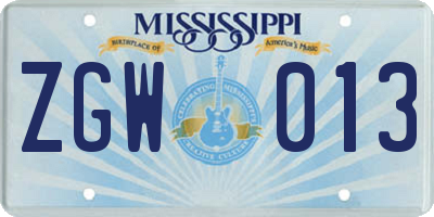 MS license plate ZGW013