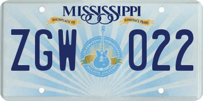 MS license plate ZGW022