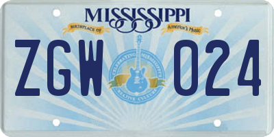 MS license plate ZGW024