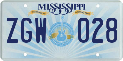 MS license plate ZGW028