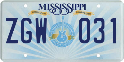MS license plate ZGW031