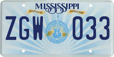 MS license plate ZGW033